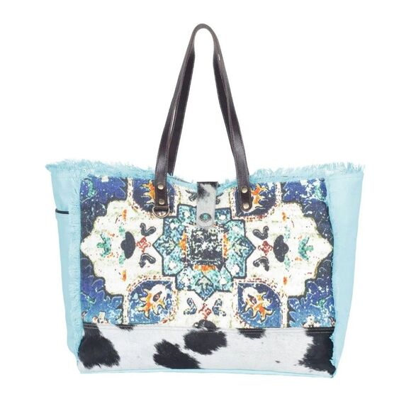 Myra Bag Handmade Chroma Weekender Bag Upcycled Canvas & Cowhide Leather - Picture 12 of 12